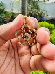 Gold Plated New Stylish Big Flower Pendant with White Stone for Women & Girls