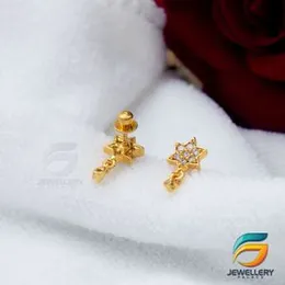 Gold Plated Stylish Beautiful Small Star Earring With White Stone for women and Girls Screw Back.