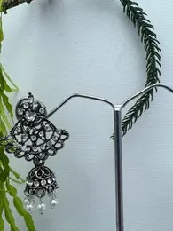 Black Silver Traditional Chandbali Jhumka Jimmiki Dangle Earrings for Women