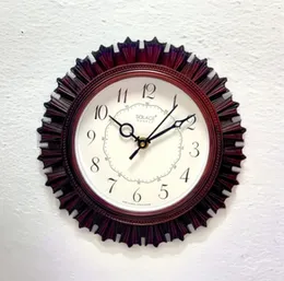 Solace Quartz Wall Clock IND-5779 Brown Plastic 24cm Round Battery Analog India Made