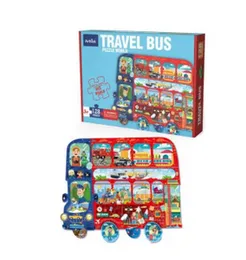 128 Pcs Travel Bus Puzzle World Jigsaw Puzzle - Early Education Gift Box for Kids