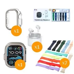 T2000 Ultra Max 3 in 1 Smart Watch Bundle with AirPods + Hard Shell Watch Protector, Fitness & Smart Features