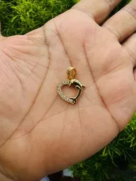Gold Plated Cute Heart & Dolphin Pendant with White Stone for Women & Girls