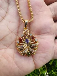 Gold Plated Stylish Spider Fashion Pendant with Multi-Color Stones for Women & Girls