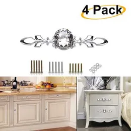 HASTHIP 4 Pack Drawer Knobs Pull Handles - Crystal Glass Diamond Decorative Knobs with Plate, Cupboard Handles Door Handles for Wardrobe with Screws (