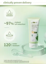 plum GREEN TEA & ZINC super-matte sunscreen gel instant oil reduction, 120 mins water resistance^ SPF 50 PA++++ formulated for oily skin