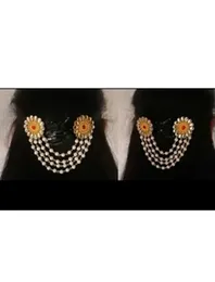 Traditional Gold Plated Drop Style Hair Ornament Maang Tikka/Nalal Thali With White Pearl for Women