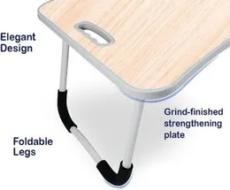 Folding Laptop Bed Table Lap Standing Desk Sofa Breakfast Table Bed Tray Laptop Lap Desk with Cup Holder Notebook Stand Steel Legs 60x40x28cm