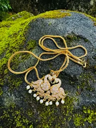 Gold plated 2.5mm fox chain and Hansaputtuwa Pendent with White Stone and pearl drop for women and girl