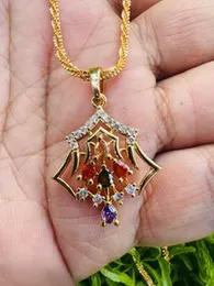 Gold Plated New Stylish Crown Fashion Pendant with Multi Colour Stones for Women & Girls