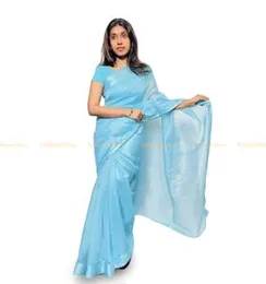 Blue  With White Border  ORGANZA COTTON