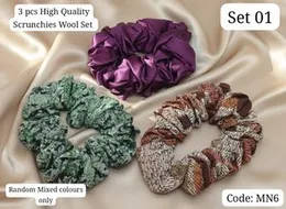 3 pcs High Quality Scrunchies Wool Set Random Mixed colours only
