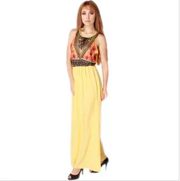 Women Sexy Chiffon Print Waisted Pleated Dress