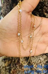 Gold Plated Link Design Pearl Chain (18/24 Inch) – Elegant Necklace for Women & Girls