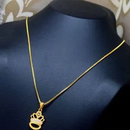 ESH Gold Plated Guaranteed Stylish 1MM Box Chain with King Fixed Stone Pendant