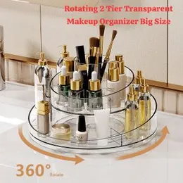 Rotating 2 Tier Transparent Makeup Organizer Big Size