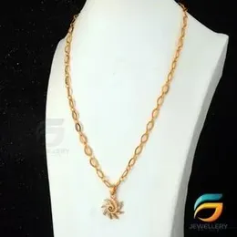Gold Plated Guaranteed 18/24 inch Machine Cut Link Chain 05MM with Star Sun Theme pendant Necklace for ladies.