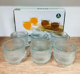6pcs 120ml Small Clear Vertical Stripe Glass Cup