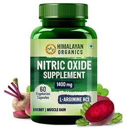 Himalayan Organics Nitric Oxide 1400mg With L-Arginine HCI Caffeine Supplement | Good For Muscle Growth, Stamina, Recovery, Immune Booster & Energy- 6