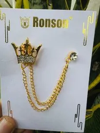 New Arrival Gold Color Men’s Brooch – British Style Crown Suit Pin Badge with Chain for Shirt & Blazer