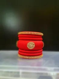 Silk thread Handmade bangle (2pcs) red