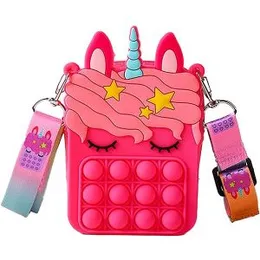 Kids Pop It Push Fidget Unicorn Crossbody Bag (Rose Pink)