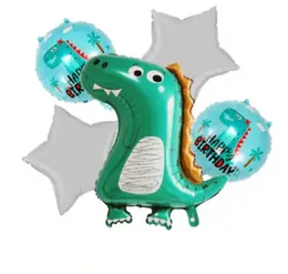 5 Pcs Dinosaur Theme Foil Balloon Pack - Themed Birthday Party Balloons for Kids - Party Decorations Dinosaur Balloon Design