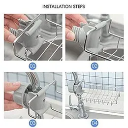 SWIPE N SEE Stainless Steel Sink Caddy Organizer,Tap Organizer Clip Storage Rack Practical Home Kitchen Faucet Shelf Snap-on Faucet Rack Drain Rack Ho