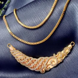 Gold Plated Traditional Bridal AD Stone Sawadi Pendant with 2MM Fox Chain Long for Women & Girls