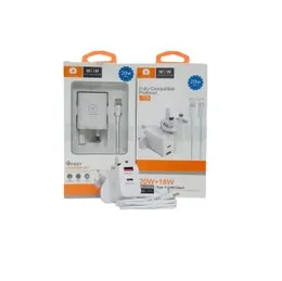 WUW T75 20W Type C+18W USB Fast Charging Output with Type C to Lightning Cable Charger