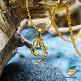 Gold Plated Chain With Pendant 18/24 inch 02MM Bismark Chain with Stone Pendant Necklace for Ladies & Girl.