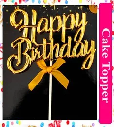 Party Cake Decoration Shine Cake Topper Emboss Plastic Happy Birthday Toppers