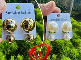 Vintage White & Gold Pearl Ear Jacket Earrings – Front Back Double Side Pearl Stud Earrings for Women & Girls
