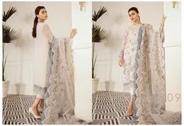 Soft White & Blue Floral Embroidered Net Suit