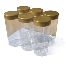 6pcs Kitchen Spice Bottle Containers With Gold Color Lid Large Size Transparent Plastic Spicy Bottle set