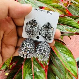 Oxidized Fashion Rhinestone Jimmiki Drop Chandelier Earrings with Gray & Multi Color Stones for Women