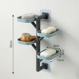 4 Layer Wall-Mounted Soap Dish Multi-Layer Rotating Soap Rack Soap Drain Rack Bathroom Soap Holder Soap Container Small Storage Holder No Drilling For