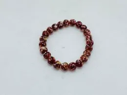 Red & Gold Patterned Glass Bead Stretch Bracelet for Women