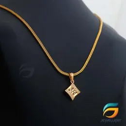 Gold Plated Chain With Pendant 18/24 inch 02MM Fox Chain with Box Theme Pendant Necklace for Ladies & Girl.