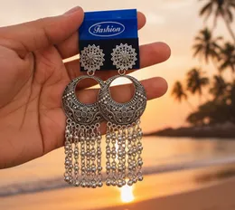 Oxidize color long tassel beautiful earrings with seven line beaded for women and girl