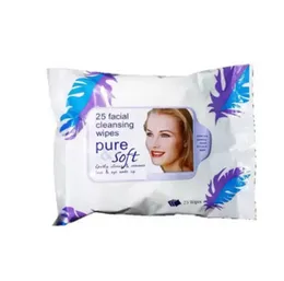 Pure & Soft 25 Pcs Facial Cleansing Wipes Pack - Wet Makeup Remover Tissue Paper Face Cleanser/Cleaning Wipes For Women & Girls by