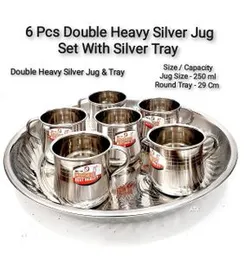 Stainless Steel Jug Set â 6 Pcs + Heavy Stainless Steel Indian Tray â 1 Pc