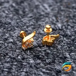 Gold Plated Akal Lamp Theme Earrings With White Stone for Women and Girls Screw Back.