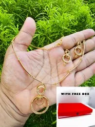 Gold Plated High Quality Double Round Layer Necklace Set with White Stone Earrings – Women & Girls (Free Box)