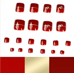 Glossy Wine Red Glitter False Toenails