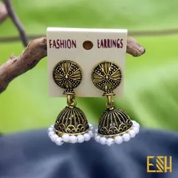 dull gold Jummikki Earrings With White Pearl For Women Women Wedding Drop Earing Fashion Female Engagement Jewelry Valentine's Day Gift