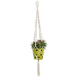 TrustBasket Round Dotted Planter with Macrame Cotton Contemporary Hanger (Green) | Rope Flower Pot Holder for Indoor Outdoor Hanging Planter Basket - 