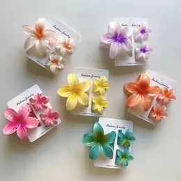 3Pc Sweet Colorful Plumeria Flower Shark Clips Hair Claw Bohemian Ponytail Clip Plastic Hairpin Barrette Summer Hair Accessories