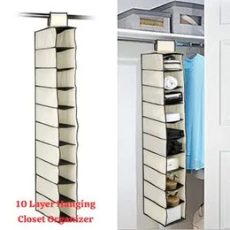 10-layer beige non-woven hanging closet organizer