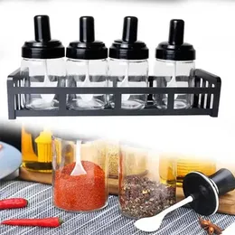 4-Pcs Combined Seasoning Tank Glass Bottles Rack, Spice Rack Bottle With Spoon 4 Pcs Set perfect for your kitchen